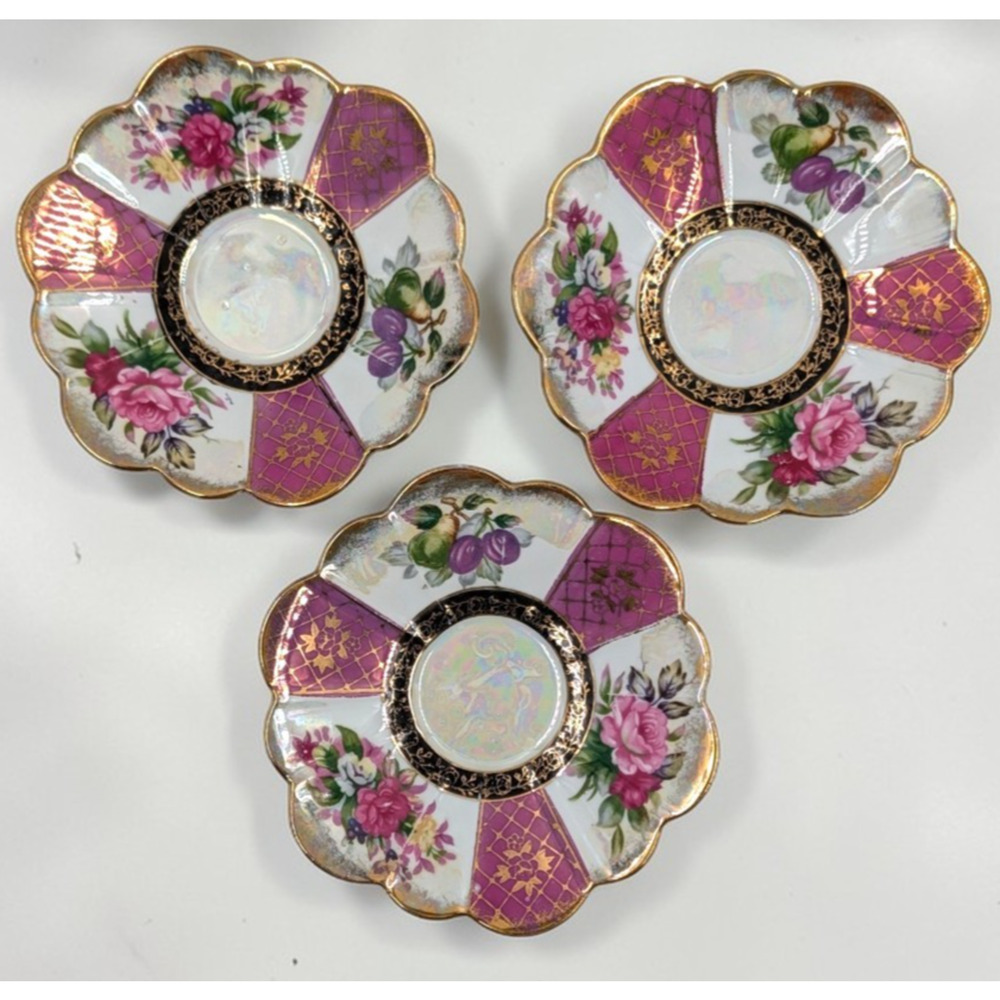 Vintage Hand Painted Lusterware Porcelain Saucers Gold Made in Japan Set of 3